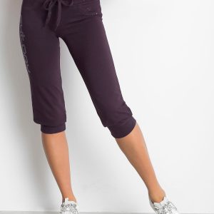 Wholesale Dark purple capri sweatpants with inscription EXTORY