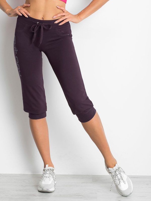 Wholesale Dark purple capri sweatpants with inscription EXTORY