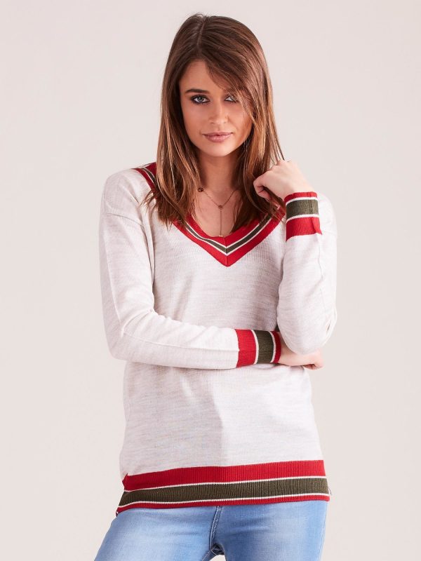 Wholesale Beige lightweight sweater with V-neck