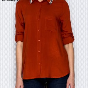 Wholesale Brown shirt with applique on the collar