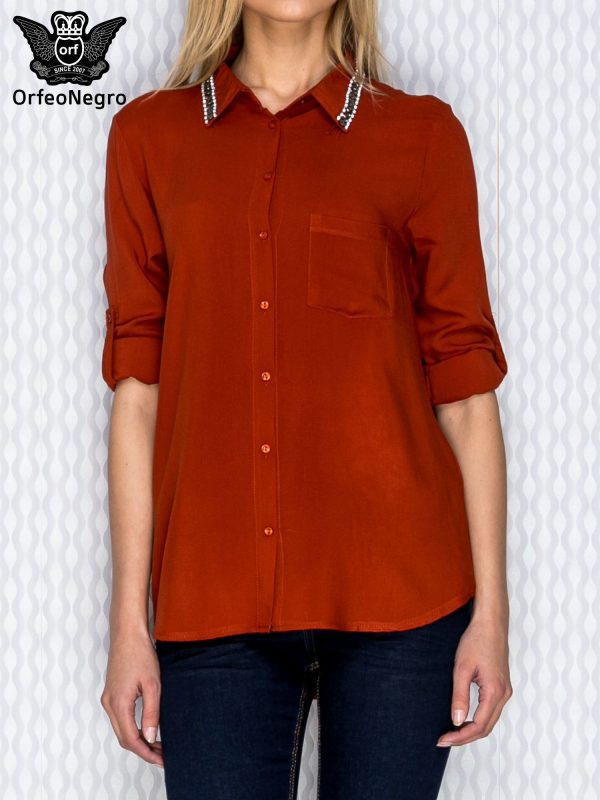 Wholesale Brown shirt with applique on the collar