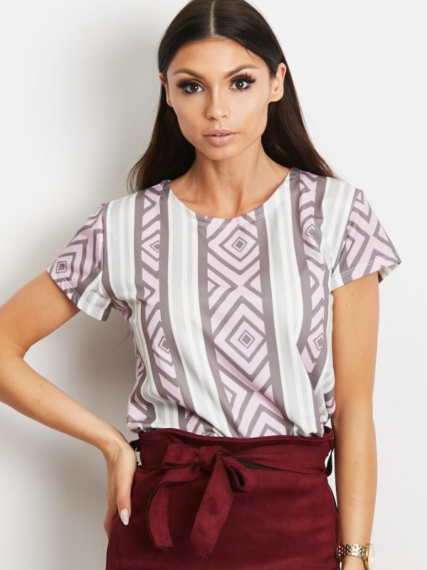 Wholesale T-shirt with diamonds and stripes purple