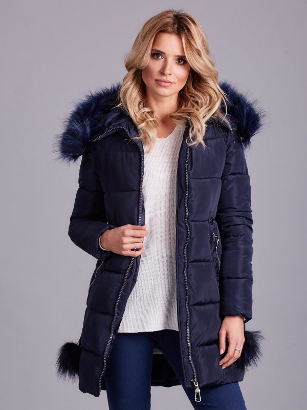 Wholesale Navy blue winter jacket for women with fur