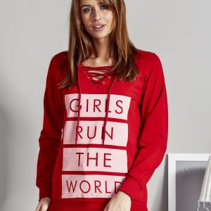 Wholesale Red lace-up sweatshirt with inscription