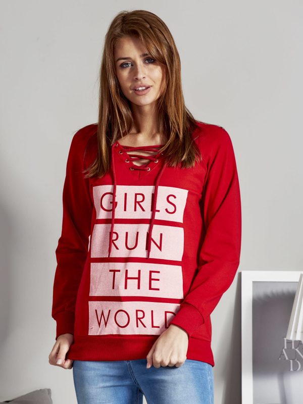 Wholesale Red lace-up sweatshirt with inscription