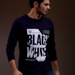 Wholesale Men's blouse with inscription print navy blue