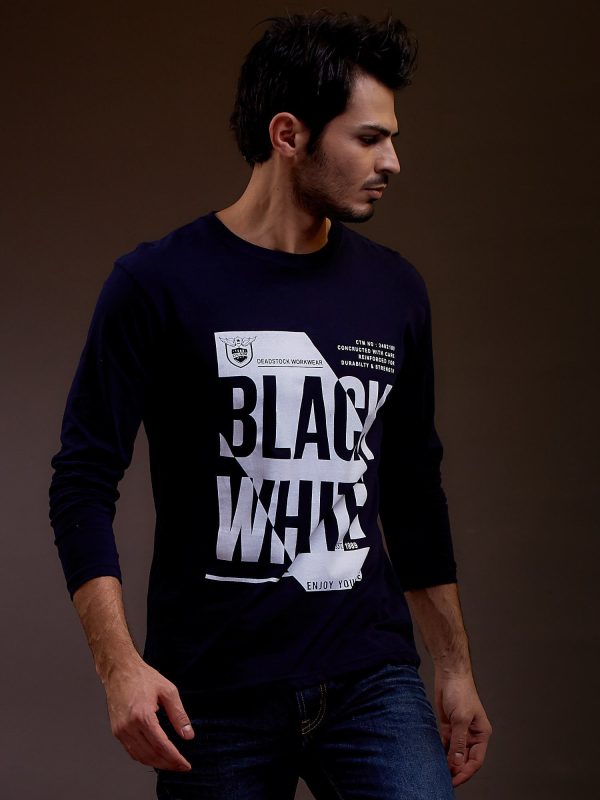 Wholesale Men's blouse with inscription print navy blue