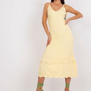 Wholesale Yellow striped midi dress with straps