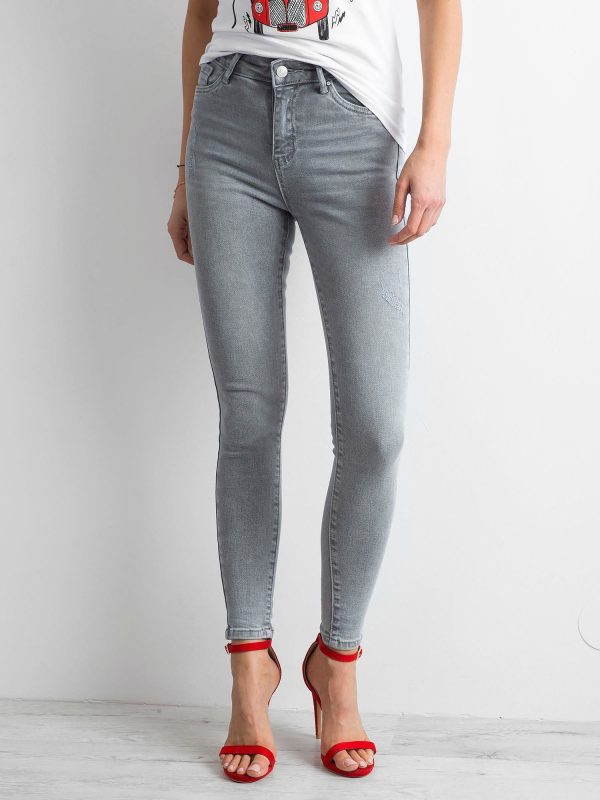 Wholesale Grey women's high waist jeans