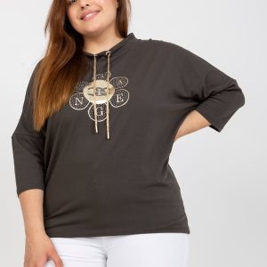 Wholesale Khaki plus size blouse with gold print