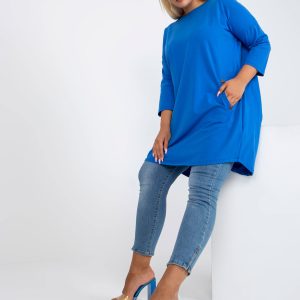 Wholesale Dark blue asymmetrical tunic plus size with pockets