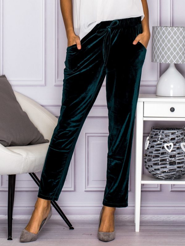 Wholesale Green velour trousers with stripes