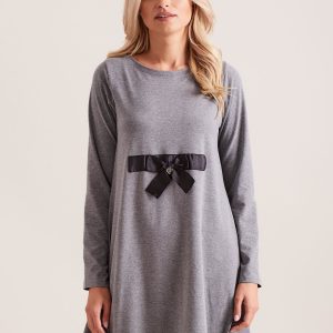 Wholesale Dark Grey Cotton Dress with Bow