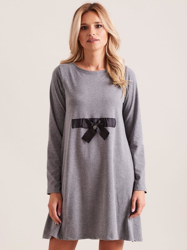 Wholesale Dark Grey Cotton Dress with Bow