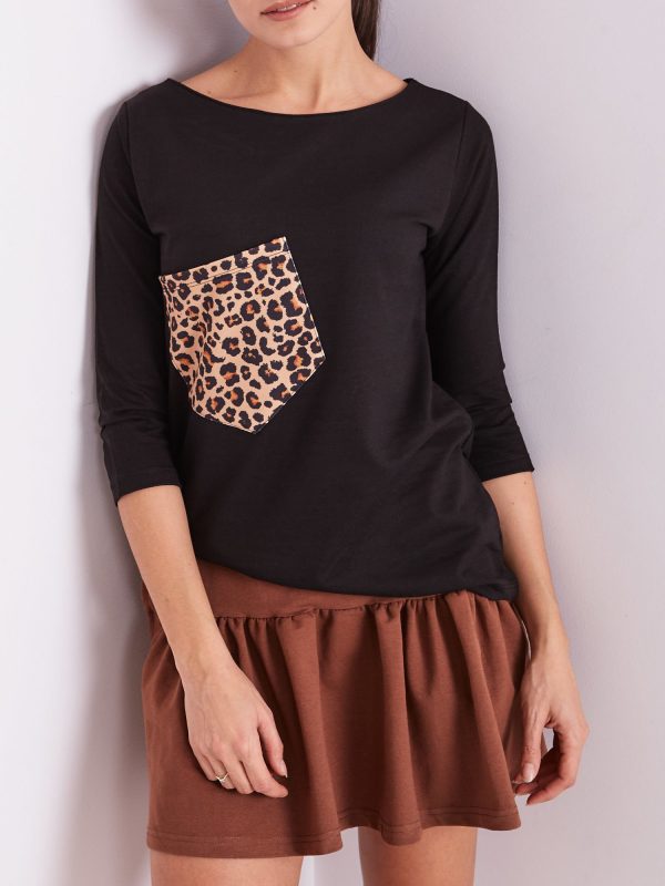 Wholesale Black blouse with animal motif