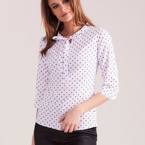 Wholesale White blouse with red dots with binding