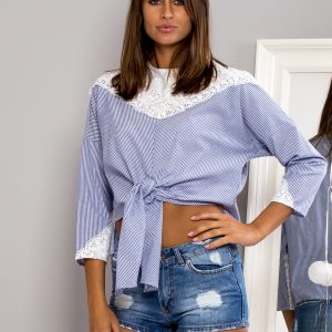 Wholesale Dark blue striped blouse with binding