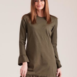 Wholesale Khaki Cotton Ruffle Dress