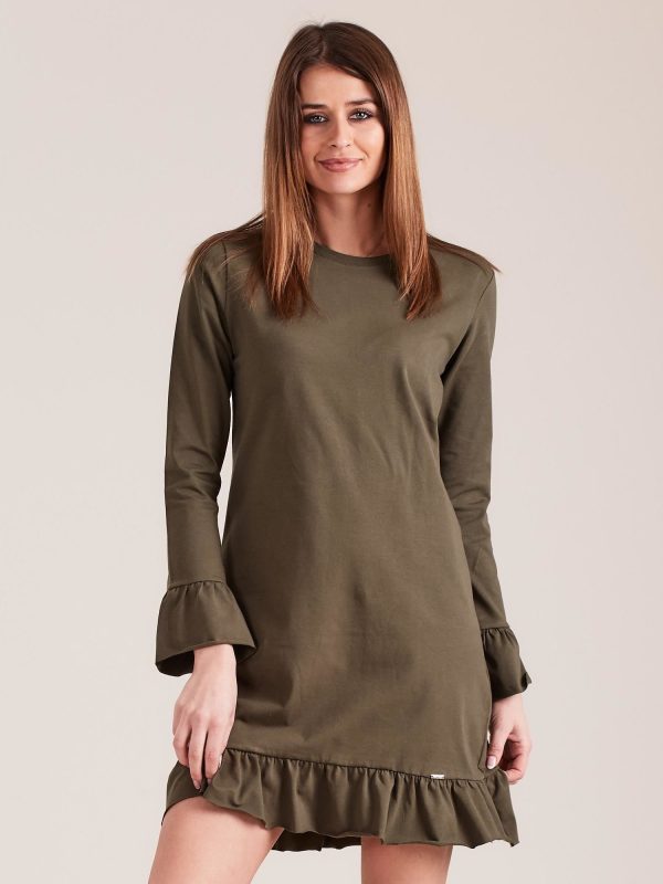 Wholesale Khaki Cotton Ruffle Dress