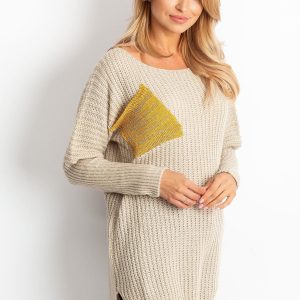 Wholesale Sweater with golden pocket beige