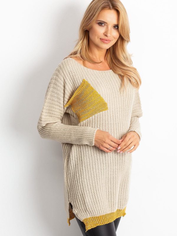 Wholesale Sweater with golden pocket beige