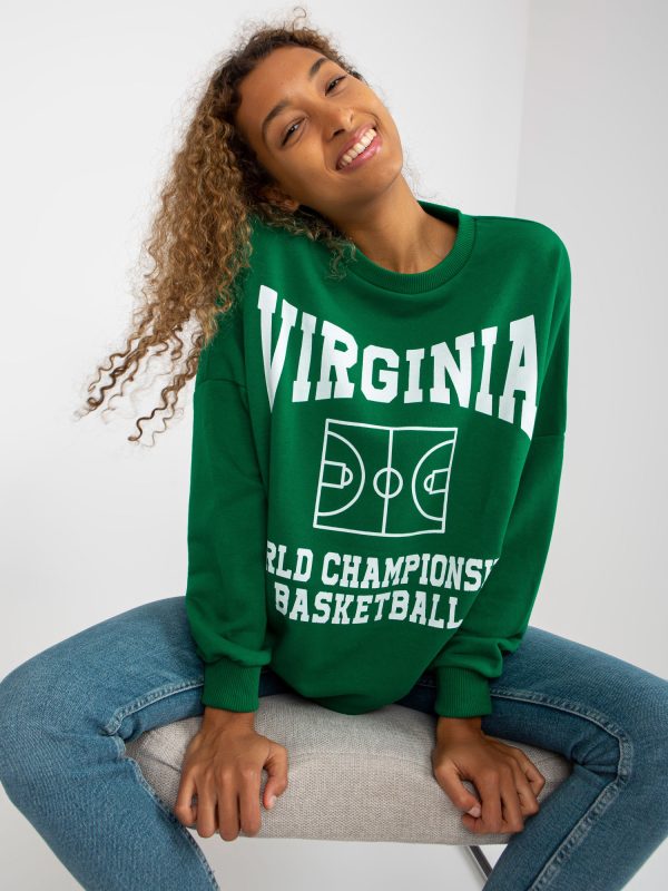 Wholesale Dark green oversized sweatshirt with print and round neckline