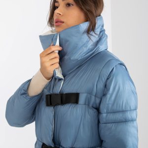 Wholesale Blue and white 2in1 long winter jacket with detachable sleeves