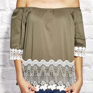 Wholesale Women's blouse with khaki lace trim