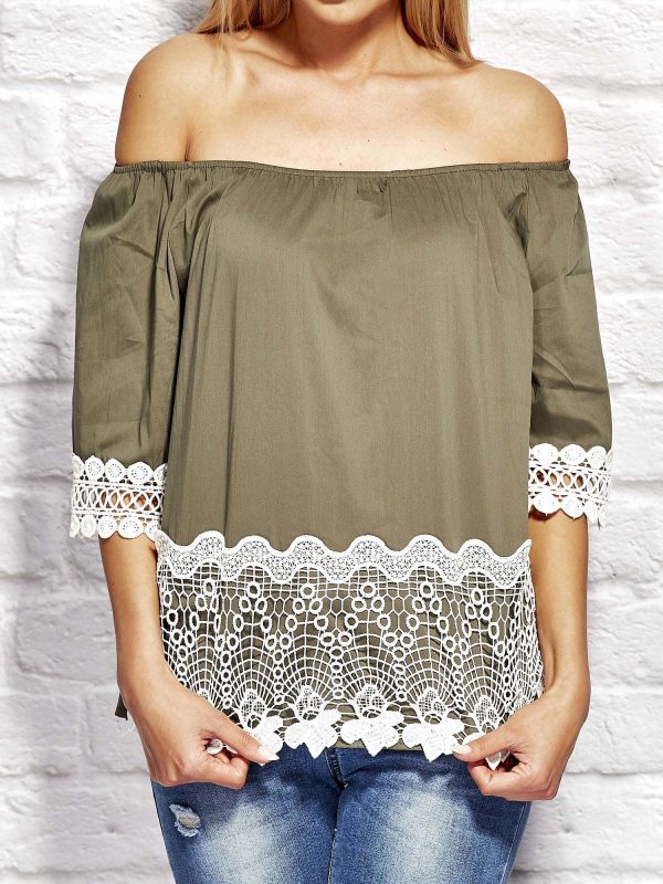 Wholesale Women's blouse with khaki lace trim