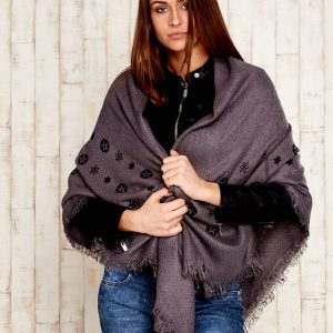 Wholesale Dark grey scarf with floral print