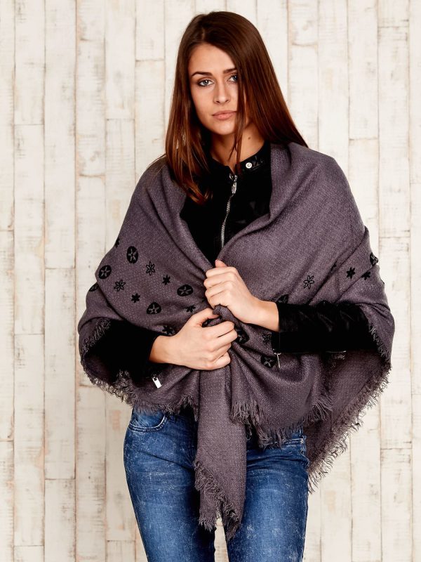 Wholesale Dark grey scarf with floral print