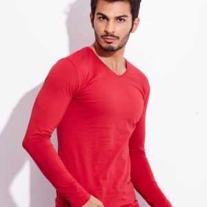 Wholesale Red longsleeve men's V-neck basic