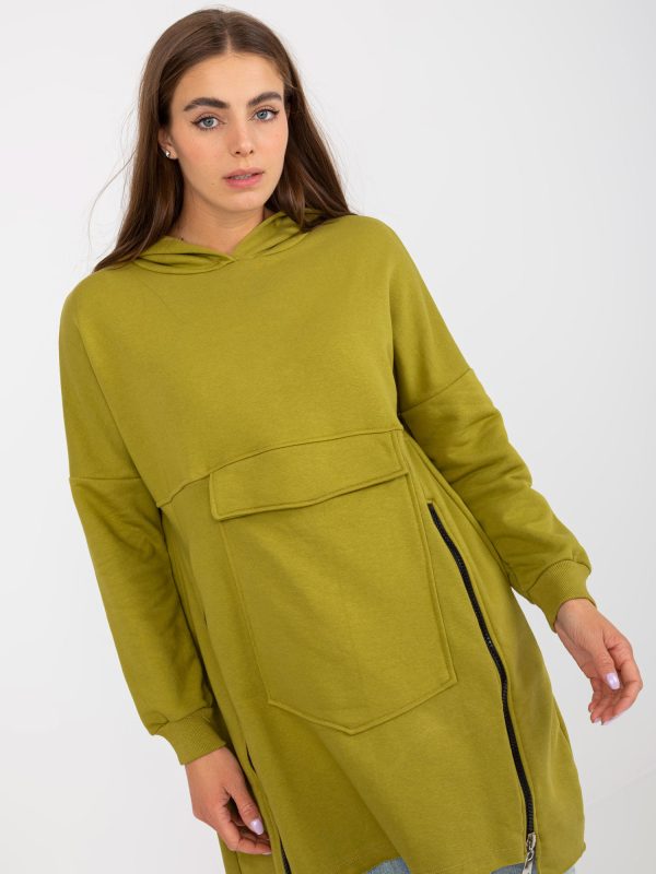 Wholesale Olive long sweatshirt with zippers