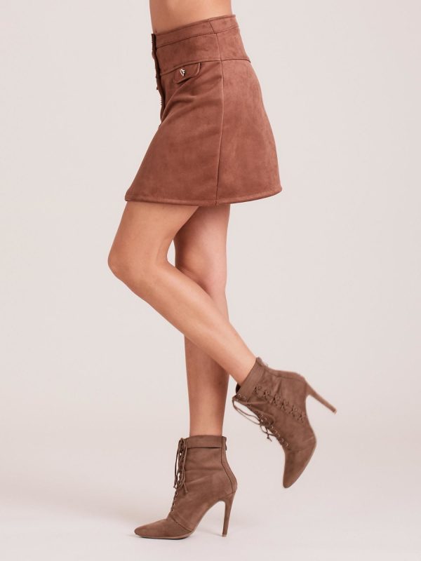 Wholesale Brown suede trapezoidal skirt