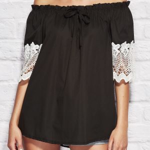 Wholesale Women's blouse with lace sleeves black