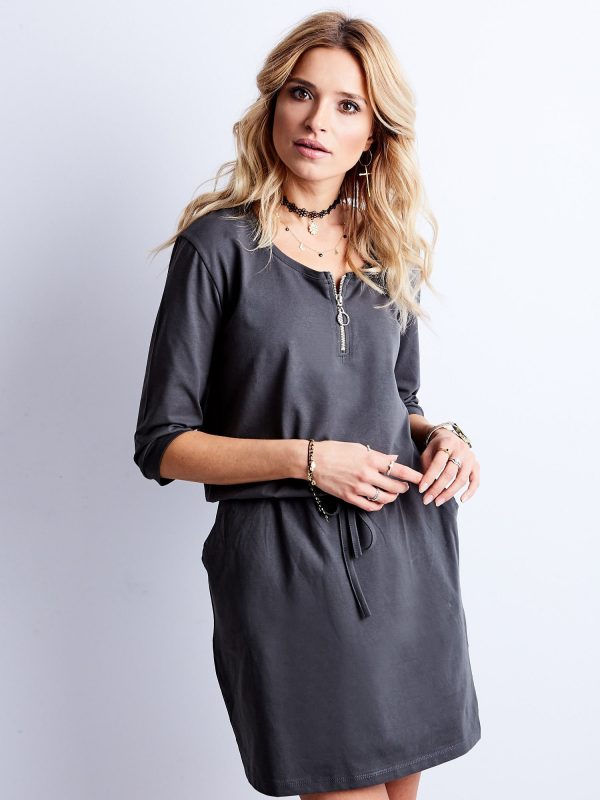 Wholesale Graphite cotton dress with pockets