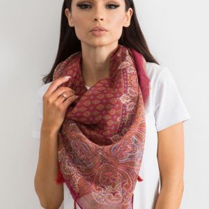 Wholesale Burgundy scarf with print and fringes