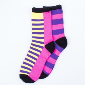 Wholesale Women's socks yellow-pink striped set of 2 pairs