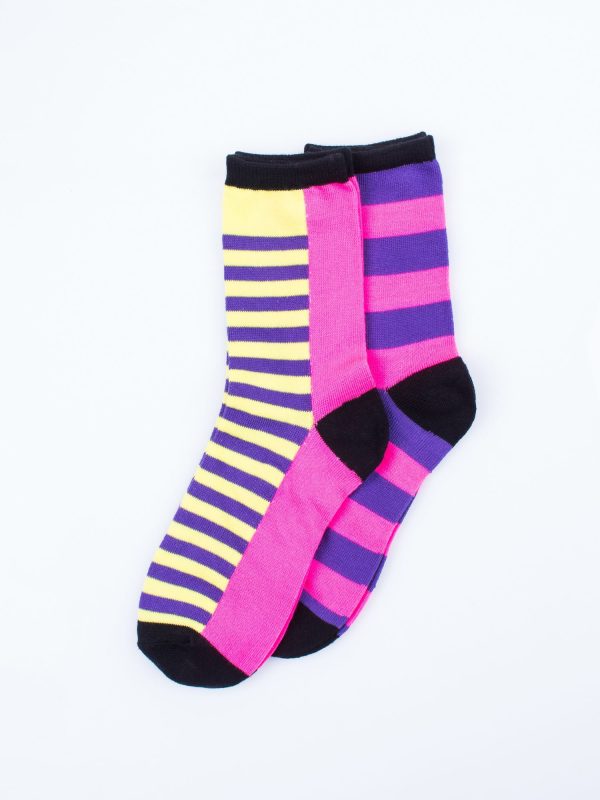 Wholesale Women's socks yellow-pink striped set of 2 pairs