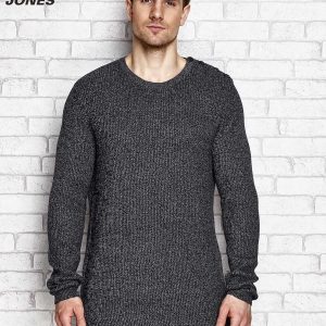 Wholesale Black melange men's sweater with buttons