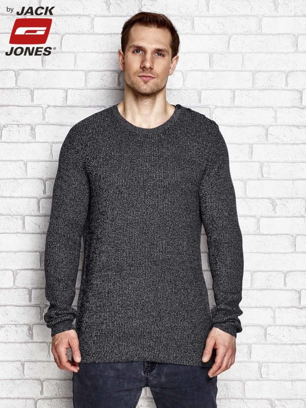 Wholesale Black melange men's sweater with buttons