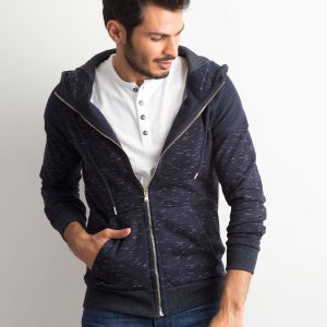 Wholesale Navy Blue Melange Cotton Hooded Men's Sweatshirt