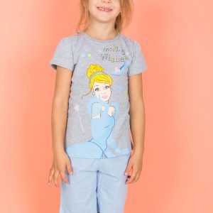 Wholesale Girl's pajamas with CINDERELLA print gray-blue