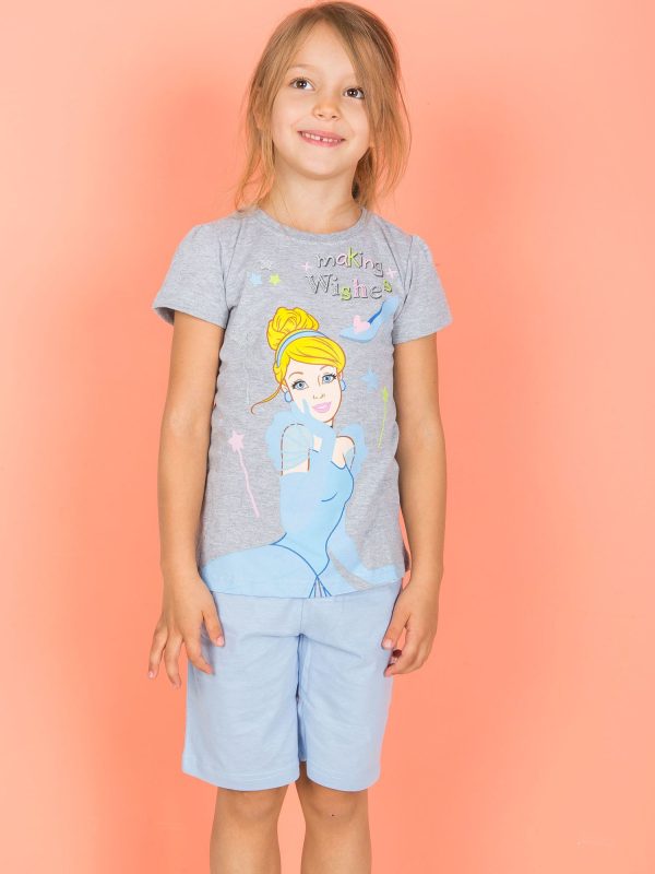 Wholesale Girl's pajamas with CINDERELLA print gray-blue