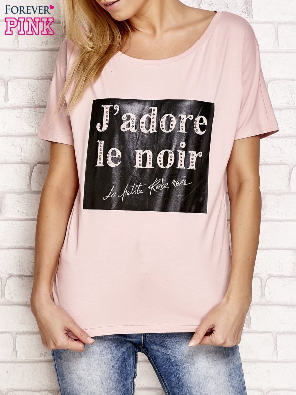 Wholesale Light pink t-shirt with inscription J'ADORE LE NOIR