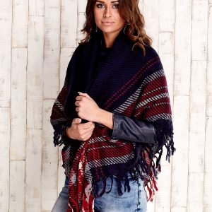 Wholesale Navy blue and red knitted scarf with fringes