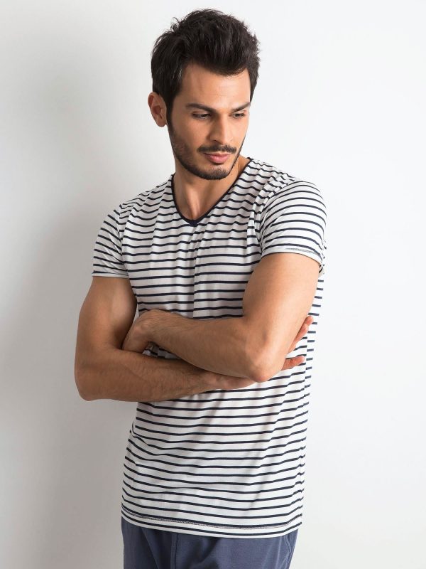 Wholesale Men's Striped T-Shirt White and Navy