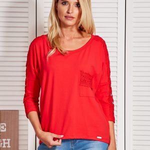 Wholesale Red blouse with lace trim