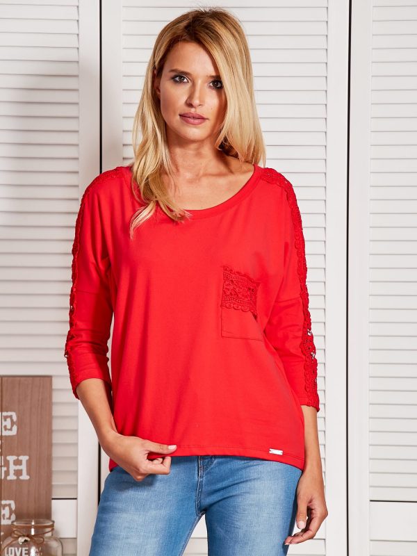 Wholesale Red blouse with lace trim