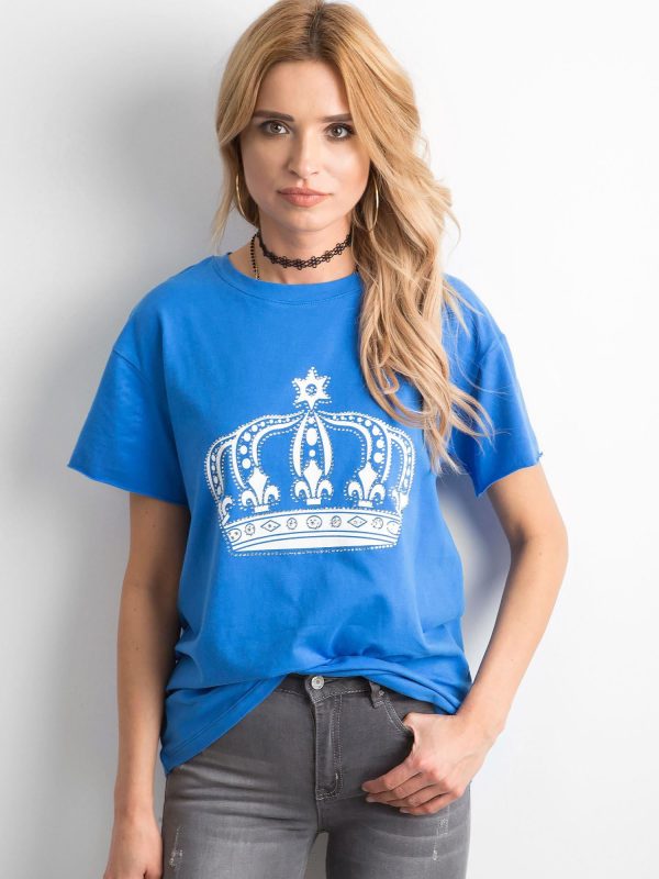 Wholesale Blue t-shirt with print and applique